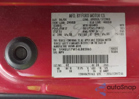 2004 Ford Expedition Eddie Bauer z USA, uszkodzony, nr VIN 1FMEU17W14LB83063